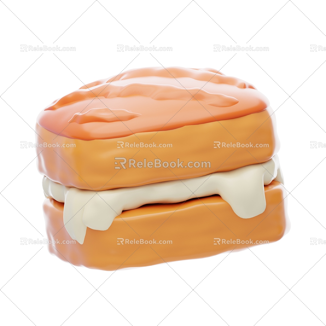 Modern Bread Burger Cartoon Burger Food 3d model