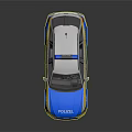 Blue And White Police Car With Emergency Lights And Markings