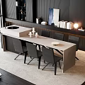 Minimalist Bar Counter With Light Colored Top Black Chairs And City View Through Large Windows