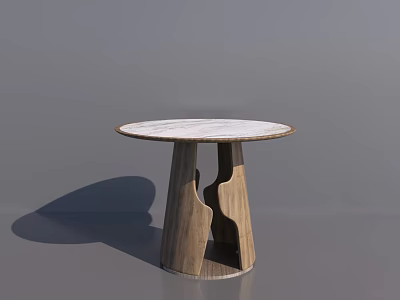 Stylish Round Marble Top Dining Table With Modern Wooden Legs Design 3d model