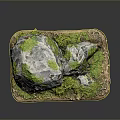 Wood Stone Natural Decorative Model With Moss Covered Rocks And Earthy Wooden Base