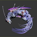 Dynamic Game Movie Character With White Body Red Markings Blue Purple Elements Fox Tail Purple Weapon