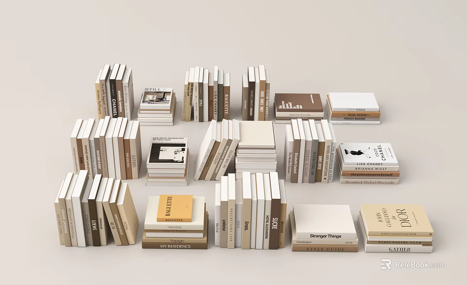 Stacked Books And Magazines With Various Sizes Colors And Spines Featuring Text 3d model 