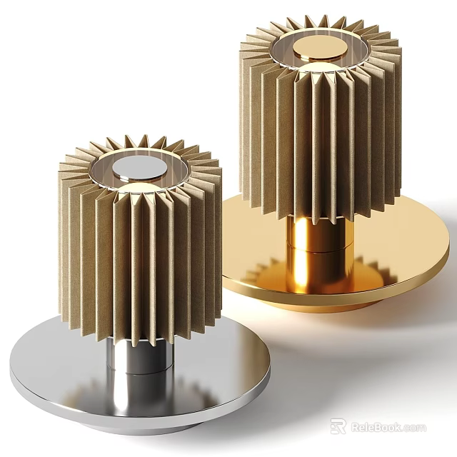 Modern Metallic Table Lamp Pair With Gold Silver Striped Structure And Circular Base 3d model 