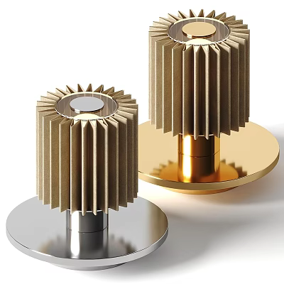 Modern Metallic Table Lamp Pair With Gold Silver Striped Structure And Circular Base 3d model