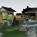 Traditional Japanese Garden Landscape With Pond Rockery Pine Trees And Wooden Pavilion