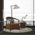 Modern Single Sofa Interior With Floor Lamp Round Side Table And Patterned Rug 3d model