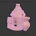 Ceramic Owl Sculpture With Small House Design And Decorative Vase