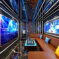 Modern KTV Interior Design With Neon Lights Large LED Screens And Leather Sofas