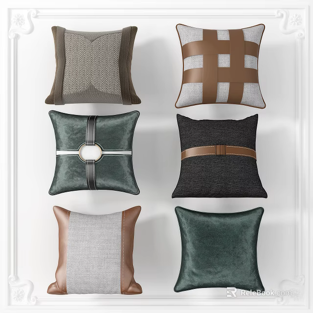 Modern Decorative Throw Pillows With Striped Checkered And Leather Accent Designs 3d model 