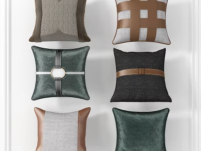 Modern Decorative Throw Pillows With Striped Checkered And Leather Accent Designs 3d model