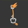 Decorative Key Sculpture With Orange Feather Design Chain And Ring Detail