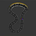 Curved Toy Race Track Model With Yellow Pillars Black Road Surface And Blue Car