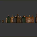 Various Sizes Colorful Glass Bottles with Cork Stoppers for Food Storage on Dark Reflective Background