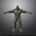 3D Character Model With Muscular Structure Yellow Energy Lines Gray Background And Reflective Base 3d model