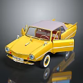 Yellow Vintage Convertible Car Model With Open Doors And White Wheels