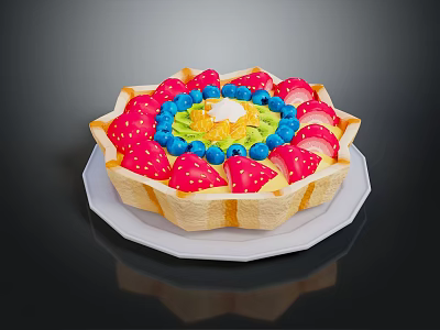 Delicious Fruit Tart Decorated with Fresh Strawberries Blueberries and Creamy Filling 3d model
