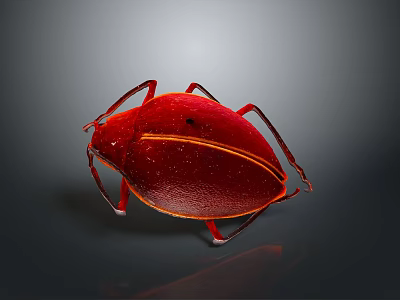 Red Glossy Beetle With Oval Body And Yellow Stripe On Dark Background 3d model