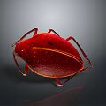 Red Glossy Beetle With Oval Body And Yellow Stripe On Dark Background