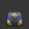 Elegant Blue Handbag With Gold Decoration And Gemstone Clasp Patterned Design 3d model