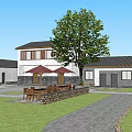 Scenic Garden Landscape With Traditional Modern Buildings Trees Playground And Parking Area