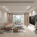 Modern Warm Cream Style Living Room With Soft Plush Sofa Large Window And Indoor Greenery