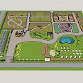 Park Layout Design With Green Lawn Pond Greenhouse And Walking Paths