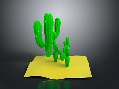 Green Cactus Plants of Different Sizes on Yellow Base with Gray Background 3d model