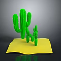 Green Cactus Plants of Different Sizes on Yellow Base with Gray Background