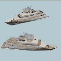 Two Luxury White Yachts With Multiple Decks Sailing On Calm Ocean Waters