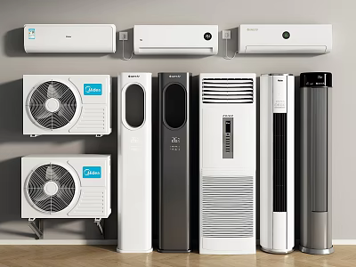 Various Styles of Air Conditioners and Fans with Wall Mounted and Standing Designs 3d model