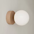 Modern Minimalist Wall Light With Wooden Base White Globe Shade And Metal Fixture