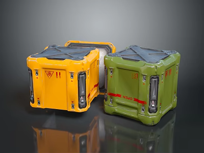 Durable Yellow And Green Hard Shell Storage Boxes With Red Stripes For Home Organization 3d model