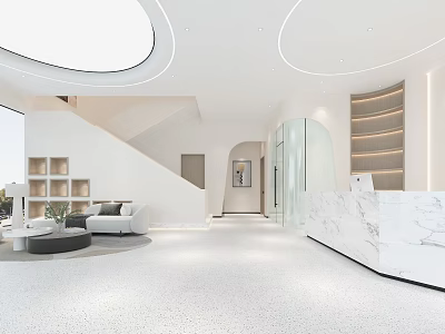 Modern Beauty And Hair Salon Interior With Marble Reception Desk Sofa Seating Open Space Design 3d model
