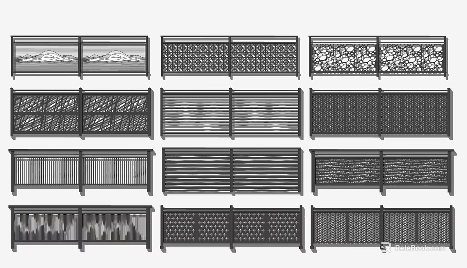 Various Decorative Fence Designs With Ornamental Patterns And Unique Styles 3d model 