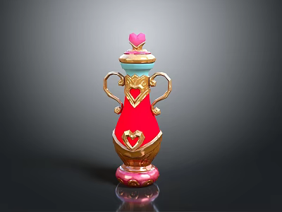 Red Decorative Vase With Pink Heart Top Golden Handles And Heart Design For Daily Use 3d model