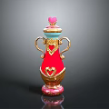 Red Decorative Vase With Pink Heart Top Golden Handles And Heart Design For Daily Use