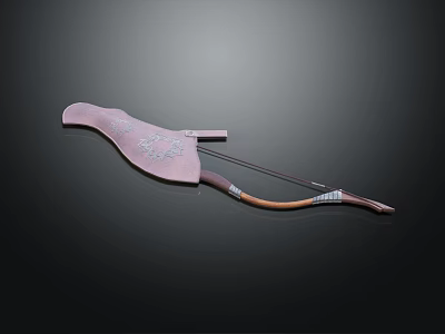 Traditional Handmade Wooden Bow with Intricate Carved Patterns as Hunting Weapon 3d model