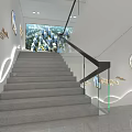 Science and Technology Museum Exhibition Hall Staircase Featuring Marine Life Murals and Educational Exhibits