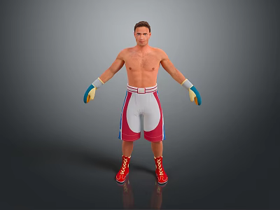 Shirtless Male Boxer Standing in Red White Shorts Red Shoes and Blue Yellow Gloves 3d model