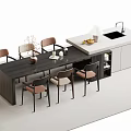 Modern Bar Counter With Dining Table And Comfortable Chairs In Open Layout 3d model