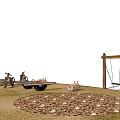 Outdoor Playground Equipment With Wooden Structures Trees Sand And Swings