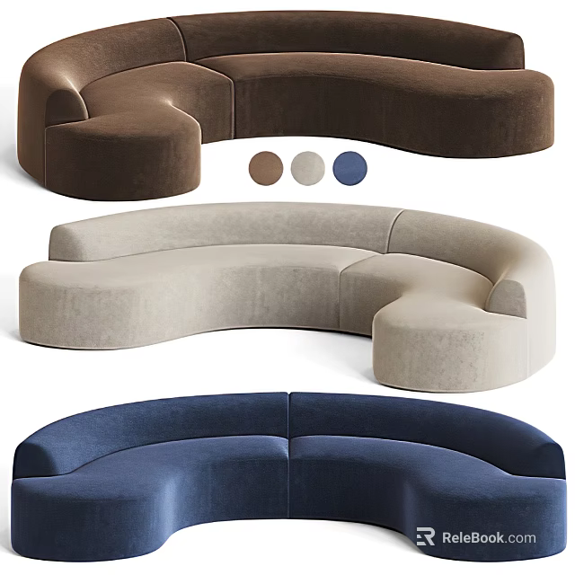 Modern Curved Multi person Sofa With Various Color Options For Living Room 3d model 