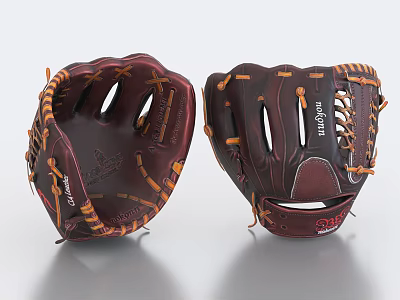 Premium Leather Baseball Gloves With Brown Stitching And Brand Logo 3d model