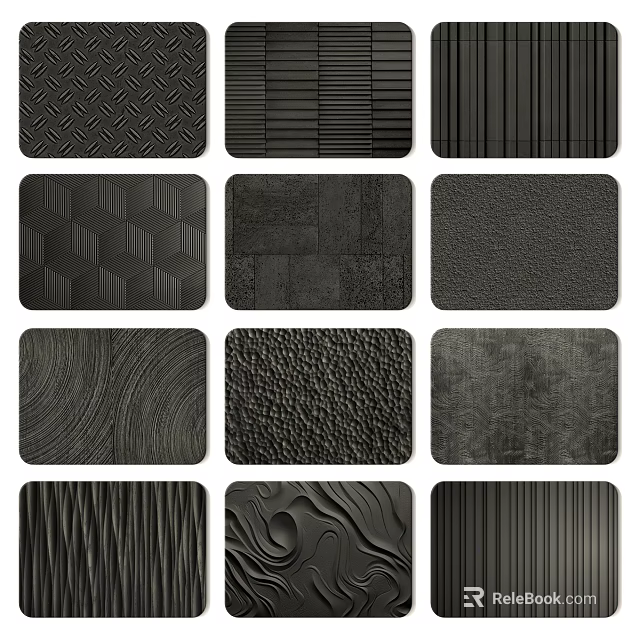 Black Wall Featuring Various Textures And Different Design Patterns For Interior Decor 3d model 