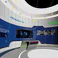 Futuristic Digital Corridor Interior With Large Data Screens And People Walking 3d model