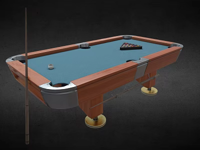 Professional Billiard Table With Wooden Frame Blue Felt Surface Cue Stick Balls And Triangle Rack 3d model