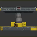 Blue Surface Platform with Red Dots Yellow Metallic Supports and Stable Metallic Base