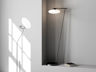 Modern Minimalist Floor Lamp With Round Shade Metal Stand And Lighting Shadow 3d model