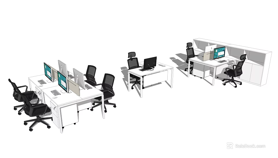 Modern Office Workstations Featuring Desks Ergonomic Chairs And Computer Monitors 3d model 